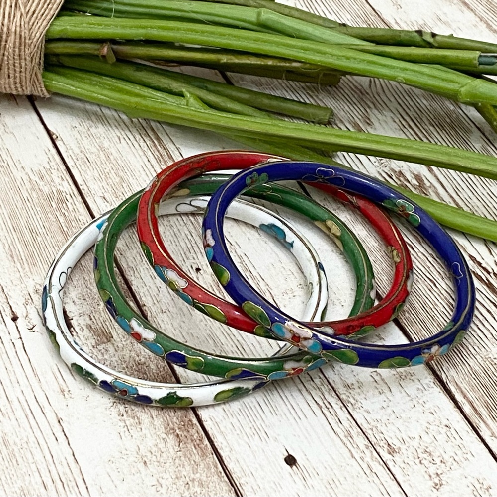 4-Pc Vintage Cloisonne Stackable Bangle Bracelet - image 2